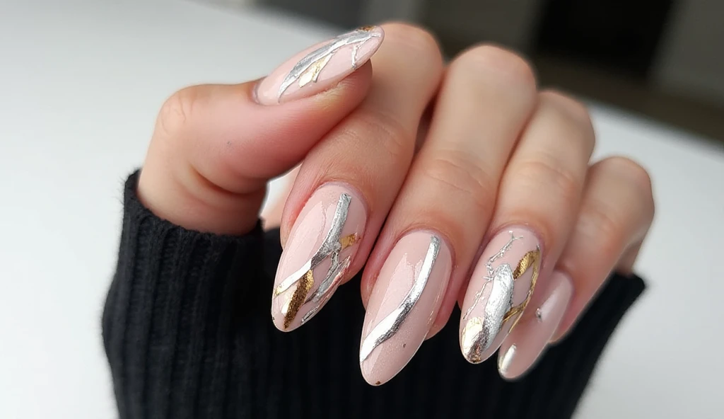 Gold and Silver Chrome Nails