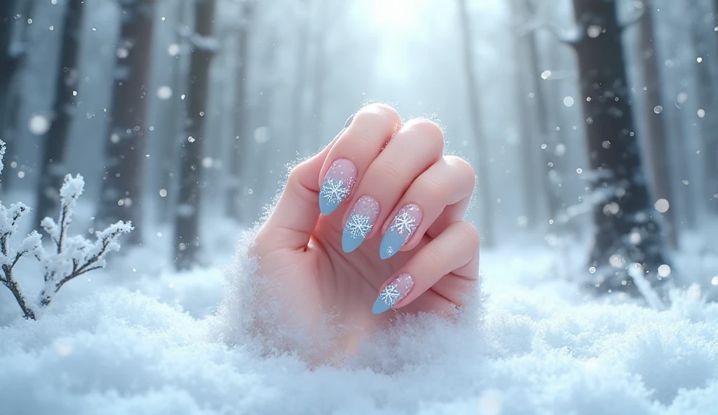 Baby Blue Snowflake Nails