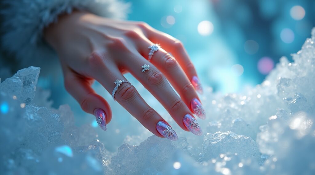 Holographic Snowflake Nails